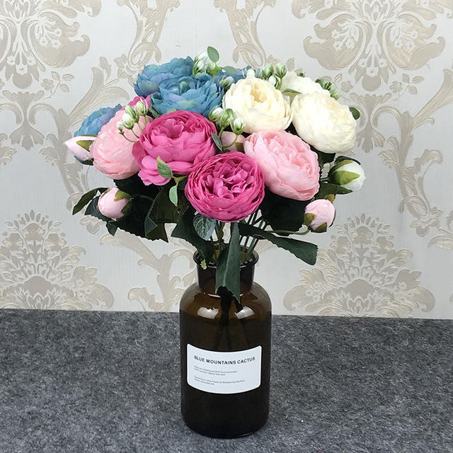 Bukiet 5 głów sztucznych róż DIY dekoracja ślubna do domu, biurka i balkonu - Wianko - 3
