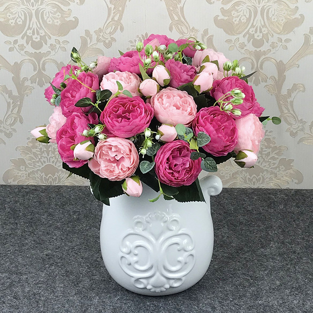 Bukiet 5 głów sztucznych róż DIY dekoracja ślubna do domu, biurka i balkonu - Wianko - 2