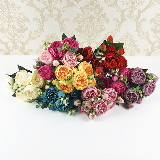 Bukiet 5 głów sztucznych róż DIY dekoracja ślubna do domu, biurka i balkonu - Wianko - 7