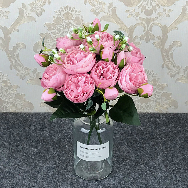 Bukiet 5 głów sztucznych róż DIY dekoracja ślubna do domu, biurka i balkonu - Wianko - 6