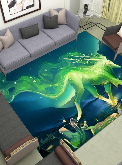 Duży dywan zielony z wydrukiem Dream Cartoon zwierząt - matowa wydrukowana wycieraczka do salonu i sypialni - Wianko - 11