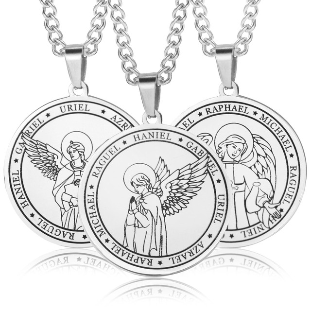Męski naszyjnik z wisiorkiem: Stal nierdzewna, siedem aniołów, skrzydło Medal - biżuteria religijna - Wianko - 21