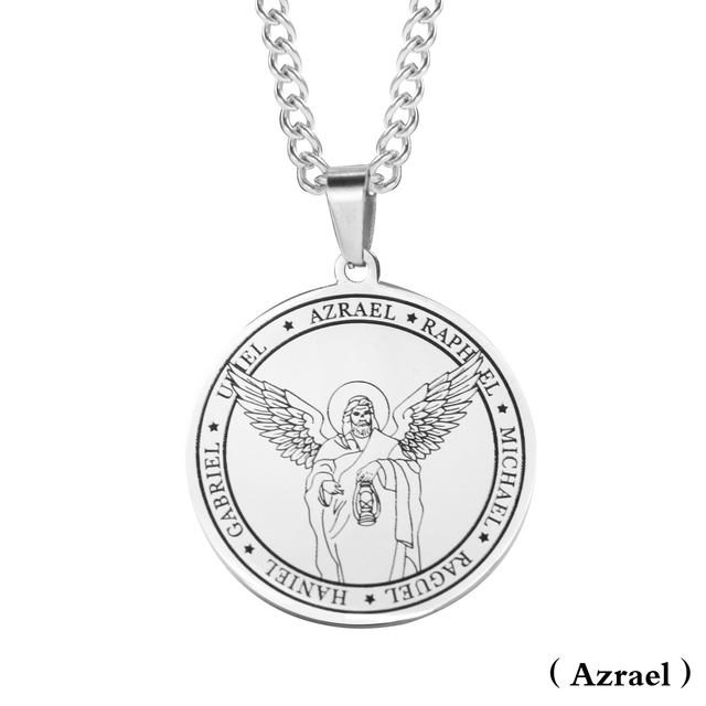 Męski naszyjnik z wisiorkiem: Stal nierdzewna, siedem aniołów, skrzydło Medal - biżuteria religijna - Wianko - 25