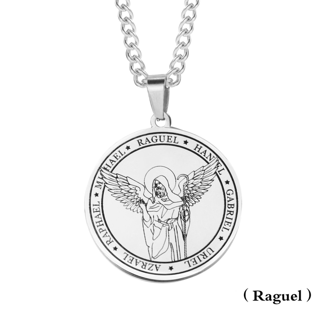 Męski naszyjnik z wisiorkiem: Stal nierdzewna, siedem aniołów, skrzydło Medal - biżuteria religijna - Wianko - 24