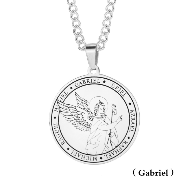 Męski naszyjnik z wisiorkiem: Stal nierdzewna, siedem aniołów, skrzydło Medal - biżuteria religijna - Wianko - 22