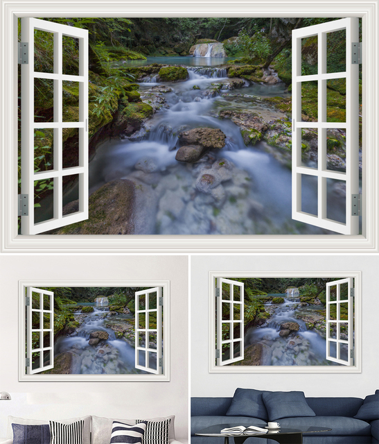 Duża 3D naklejka ścienna - krajobraz leśny z oknem, tapeta winylowa do salonu i łazienki - Wianko - 27