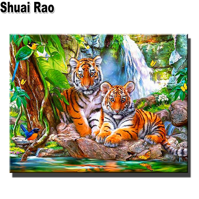 Pełny, kwadratowy, okrągły Obraz Diamentowy Tygrys 5D DIY - Zwierzęta - Mozaika Haft - Rhinestone - Wianko - 3