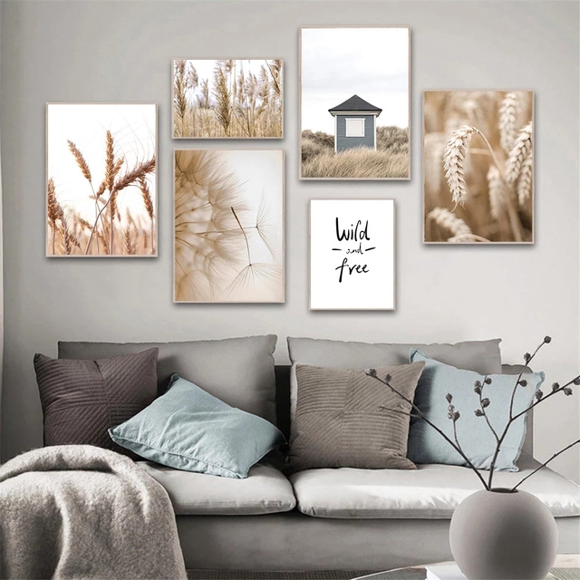 Obraz ścienny na płótnie z motywem roślinnym - pszenica, trzcina, trawa, dom dmuchawiec - Nordic plakaty i druki zdjęcia ścienny, wystrój salonu - Wianko - 3