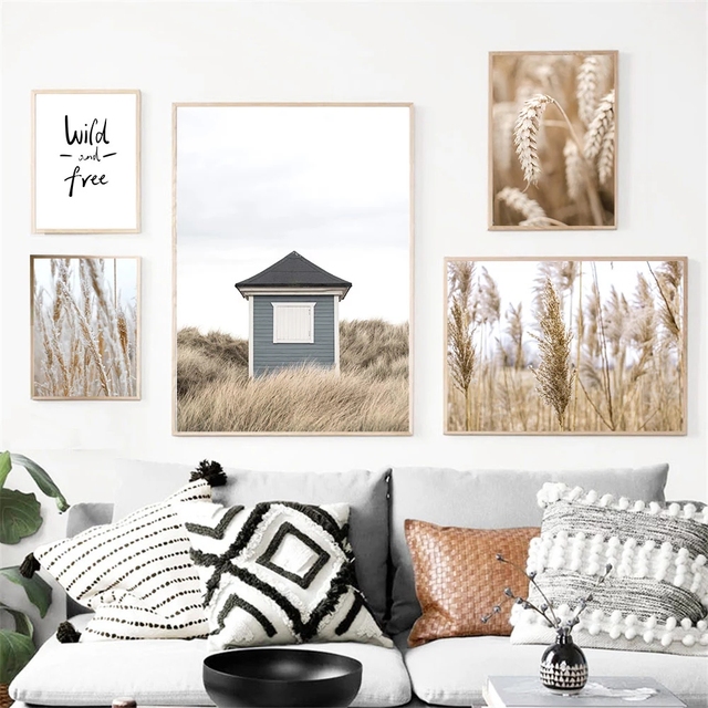 Obraz ścienny na płótnie z motywem roślinnym - pszenica, trzcina, trawa, dom dmuchawiec - Nordic plakaty i druki zdjęcia ścienny, wystrój salonu - Wianko - 4