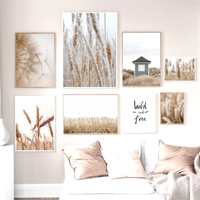 Obraz ścienny na płótnie z motywem roślinnym - pszenica, trzcina, trawa, dom dmuchawiec - Nordic plakaty i druki zdjęcia ścienny, wystrój salonu - Wianko - 2