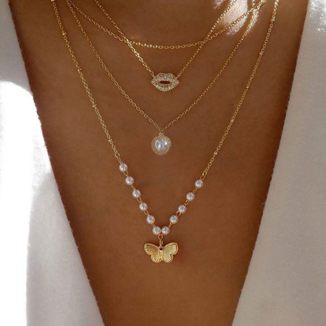 Wielowarstwowy naszyjnik z wisiorkiem motyli i perłami Butterfly Pearl dla kobiet w stylu vintage - moda Sun Star, złote perełki Choker naszyjniki 2021 - biżuteria prezent - Wianko - 51