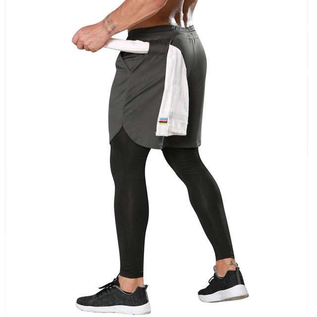 Męskie spodnie rajstopy uciskowe sportowe legginsy 2 w 1 szorty treningowe do biegania Man Sport - Wianko - 11