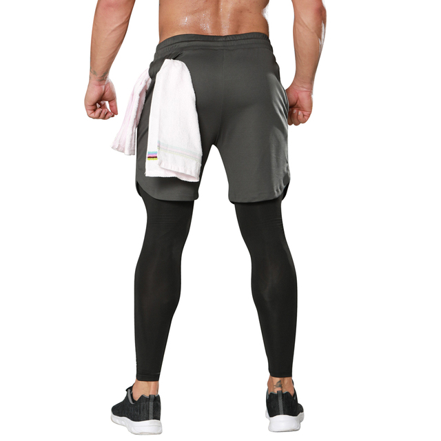 Męskie spodnie rajstopy uciskowe sportowe legginsy 2 w 1 szorty treningowe do biegania Man Sport - Wianko - 19