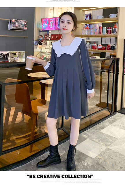 Koreańska sukienka macierzyńska z długim rękawem, linia luźna, jesień 2021 (+nr produktu) - Wianko - 13