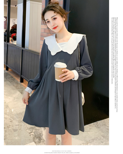 Koreańska sukienka macierzyńska z długim rękawem, linia luźna, jesień 2021 (+nr produktu) - Wianko - 12