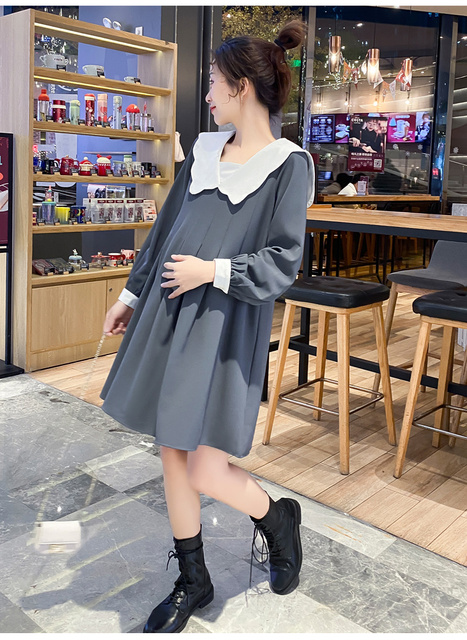 Koreańska sukienka macierzyńska z długim rękawem, linia luźna, jesień 2021 (+nr produktu) - Wianko - 18