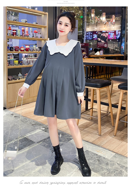 Koreańska sukienka macierzyńska z długim rękawem, linia luźna, jesień 2021 (+nr produktu) - Wianko - 19