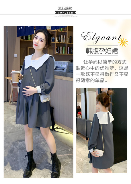 Koreańska sukienka macierzyńska z długim rękawem, linia luźna, jesień 2021 (+nr produktu) - Wianko - 3