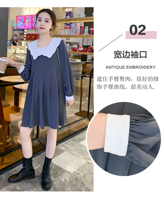 Koreańska sukienka macierzyńska z długim rękawem, linia luźna, jesień 2021 (+nr produktu) - Wianko - 5