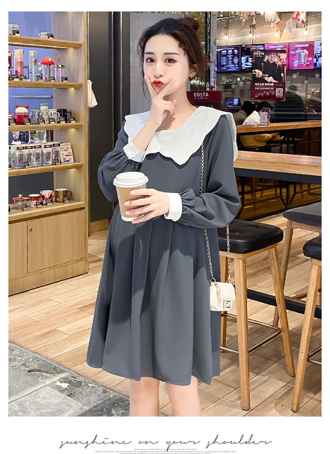 Koreańska sukienka macierzyńska z długim rękawem, linia luźna, jesień 2021 (+nr produktu) - Wianko - 17