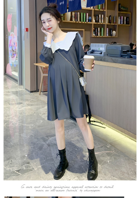 Koreańska sukienka macierzyńska z długim rękawem, linia luźna, jesień 2021 (+nr produktu) - Wianko - 11