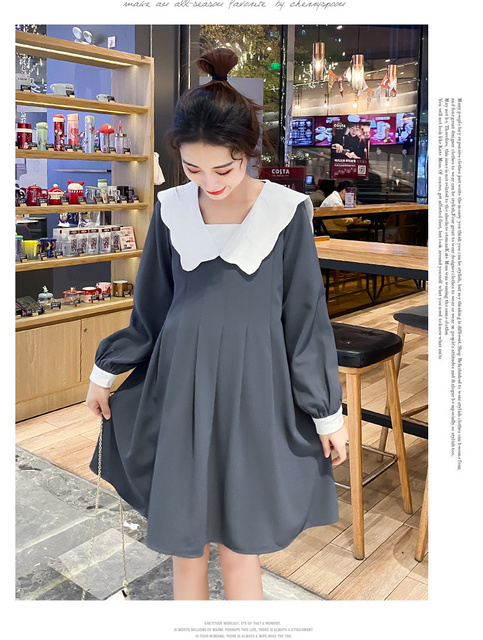Koreańska sukienka macierzyńska z długim rękawem, linia luźna, jesień 2021 (+nr produktu) - Wianko - 20