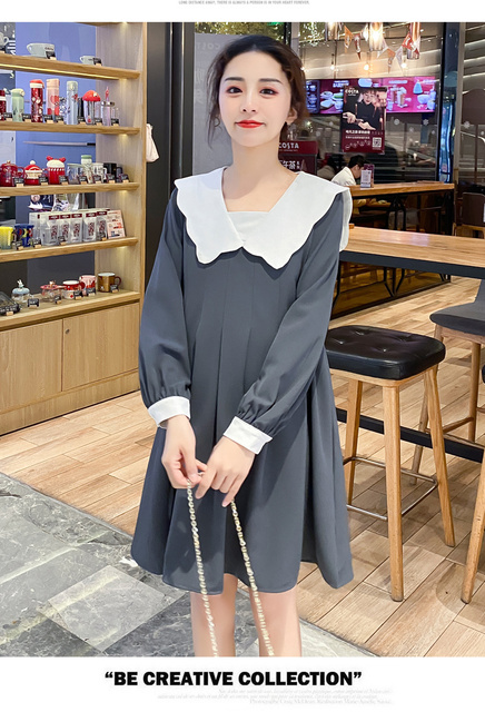 Koreańska sukienka macierzyńska z długim rękawem, linia luźna, jesień 2021 (+nr produktu) - Wianko - 21