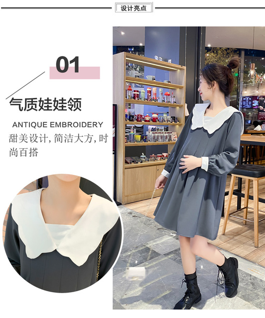 Koreańska sukienka macierzyńska z długim rękawem, linia luźna, jesień 2021 (+nr produktu) - Wianko - 6