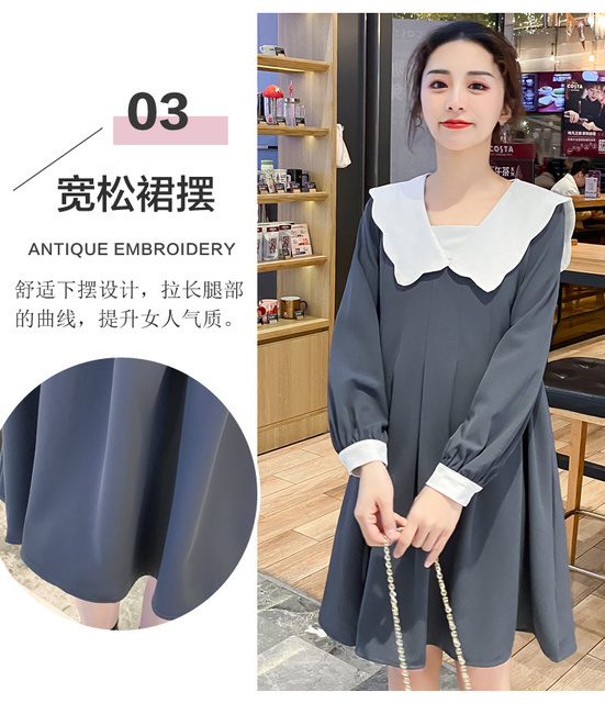 Koreańska sukienka macierzyńska z długim rękawem, linia luźna, jesień 2021 (+nr produktu) - Wianko - 7