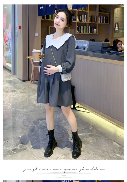 Koreańska sukienka macierzyńska z długim rękawem, linia luźna, jesień 2021 (+nr produktu) - Wianko - 9