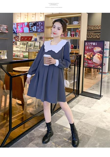 Koreańska sukienka macierzyńska z długim rękawem, linia luźna, jesień 2021 (+nr produktu) - Wianko - 16