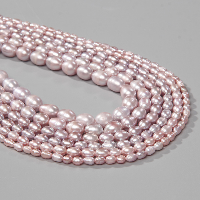 Naturalna fioletowo-różowa perła z koralikami, długa i wysokiej jakości, o owalnym ryżowym kształcie - do biżuterii DIY, bransoletki, naszyjnik - Wianko - 4