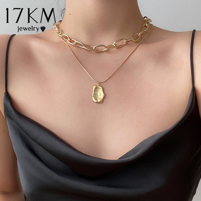 17KM Naszyjnik Choker wielowarstwowy złoty z masywnym łańcuchem dla kobiet - moda, nieregularna forma, okrągły naszyjnik, trendy biżuteria 2021 - Wianko - 1