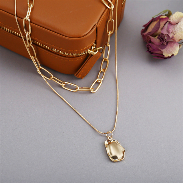 17KM Naszyjnik Choker wielowarstwowy złoty z masywnym łańcuchem dla kobiet - moda, nieregularna forma, okrągły naszyjnik, trendy biżuteria 2021 - Wianko - 5
