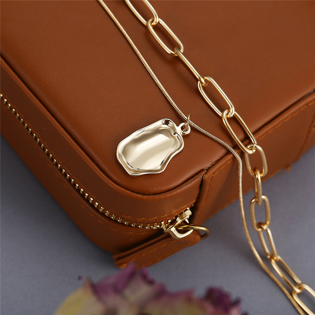 17KM Naszyjnik Choker wielowarstwowy złoty z masywnym łańcuchem dla kobiet - moda, nieregularna forma, okrągły naszyjnik, trendy biżuteria 2021 - Wianko - 4