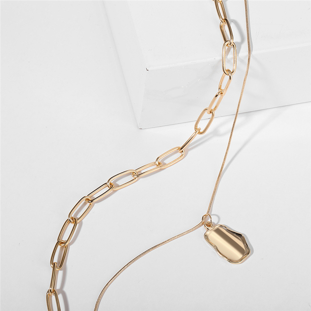 17KM Naszyjnik Choker wielowarstwowy złoty z masywnym łańcuchem dla kobiet - moda, nieregularna forma, okrągły naszyjnik, trendy biżuteria 2021 - Wianko - 6