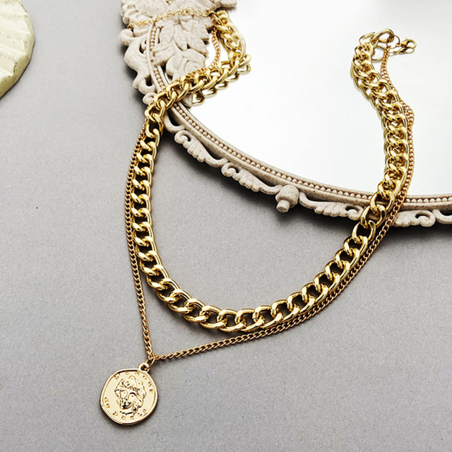 17KM Naszyjnik Choker wielowarstwowy złoty z masywnym łańcuchem dla kobiet - moda, nieregularna forma, okrągły naszyjnik, trendy biżuteria 2021 - Wianko - 10