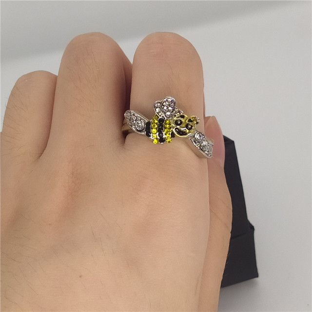 Biżuteryjny pierścionek zaręczynowy dla panny młodej - cyrkonowy wzór pszczoły Bee-Lieve In Yourself - Wianko - 16