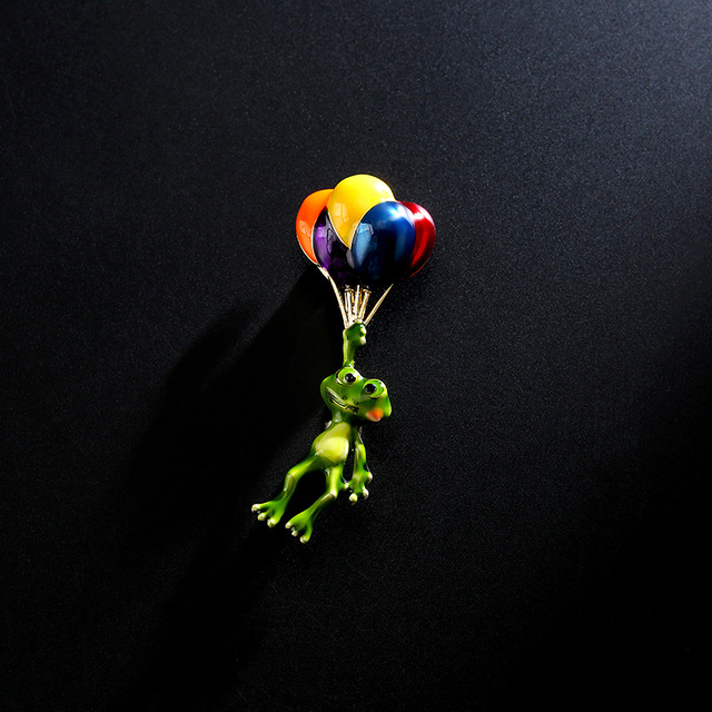 Nowa broszka żaba emalia Cartoon, liść lotosu, wielobarwne balony, metalowa plakietka - Wianko - 15