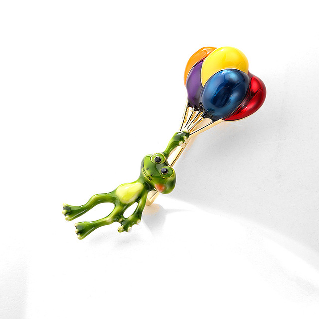 Nowa broszka żaba emalia Cartoon, liść lotosu, wielobarwne balony, metalowa plakietka - Wianko - 14
