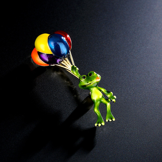 Nowa broszka żaba emalia Cartoon, liść lotosu, wielobarwne balony, metalowa plakietka - Wianko - 11