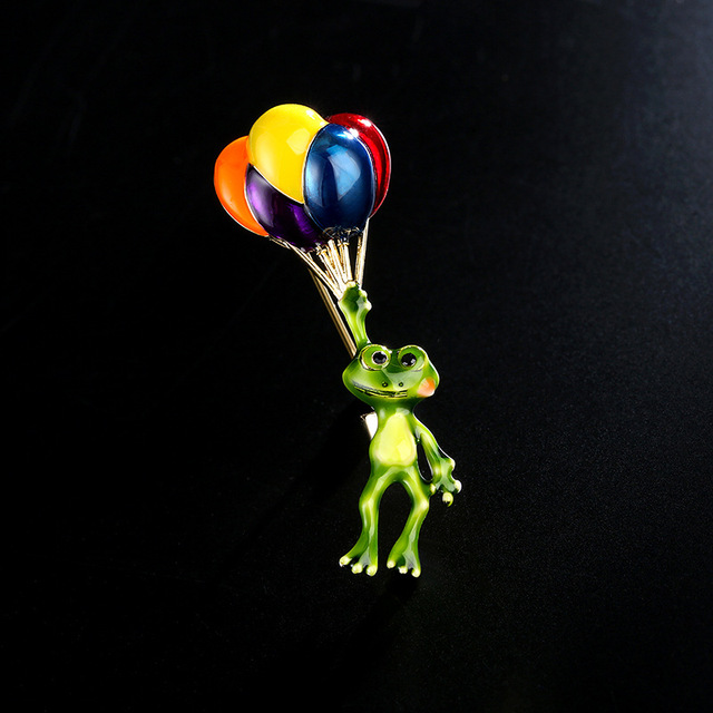 Nowa broszka żaba emalia Cartoon, liść lotosu, wielobarwne balony, metalowa plakietka - Wianko - 12
