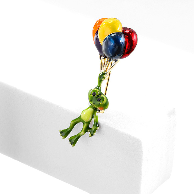 Nowa broszka żaba emalia Cartoon, liść lotosu, wielobarwne balony, metalowa plakietka - Wianko - 13