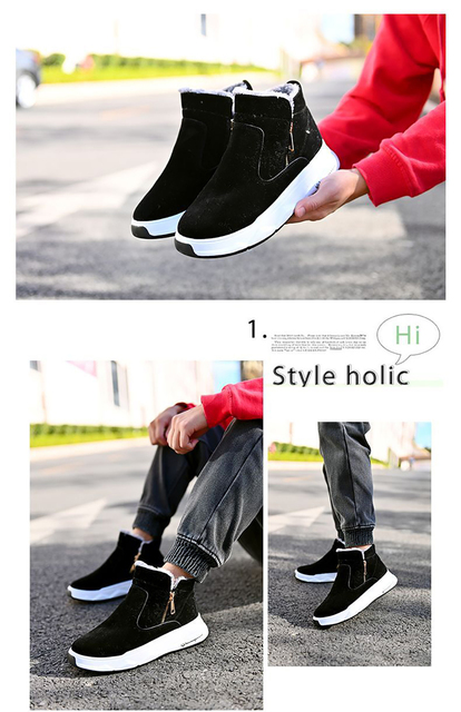 Nowe męskie czarne buty śniegowce zimowe Super ciepłe pluszowe, okrągły nosek, płaska podeszwa - Wianko - 5