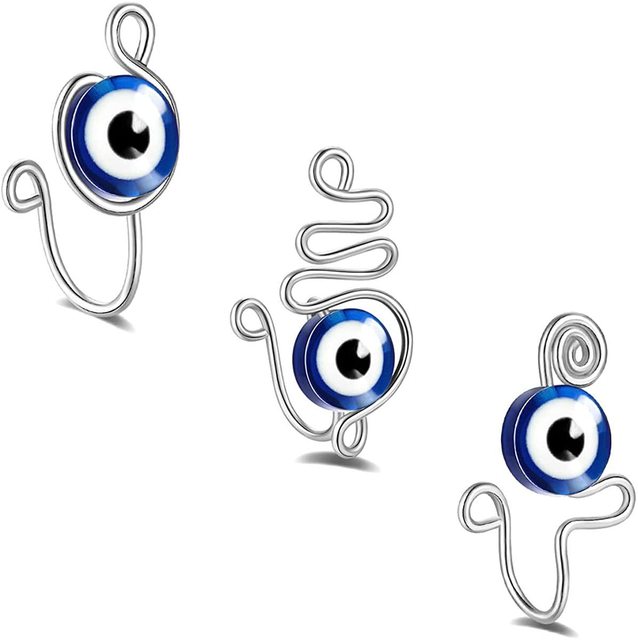 Mankiet spiralny do nosa z falszywym kolczykiem zatkniętym w uchu Evil Eye miedziany Nose Ring Ear Hoop - biżuteria do piercingu ciała 2021 - Wianko - 7