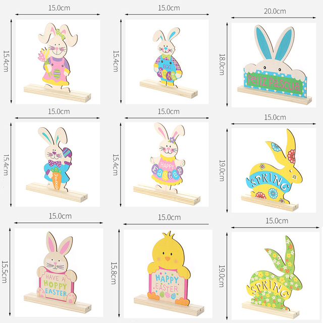 Dekoracyjne drewniane ozdoby wielokolorowe dla dzieci - królik DIY, idealne na Wielkanoc - Wianko - 7