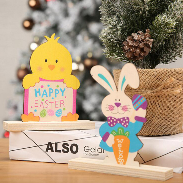 Dekoracyjne drewniane ozdoby wielokolorowe dla dzieci - królik DIY, idealne na Wielkanoc - Wianko - 4