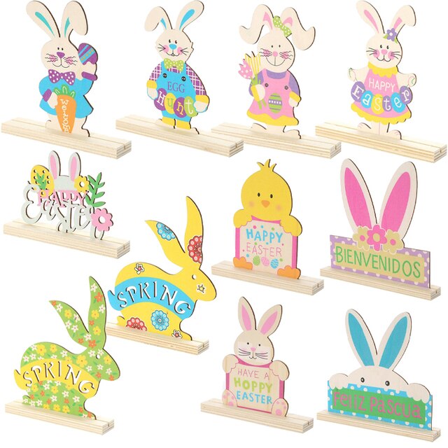 Dekoracyjne drewniane ozdoby wielokolorowe dla dzieci - królik DIY, idealne na Wielkanoc - Wianko - 1