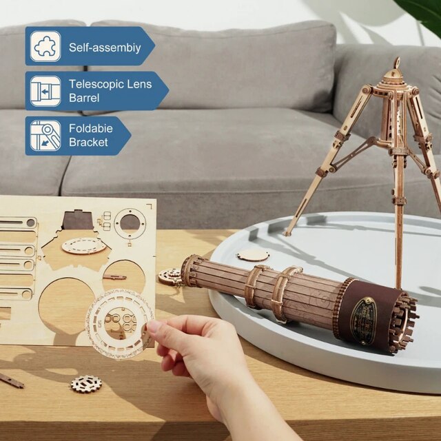 3D drewniane Puzzle Monokularowy Teleskop DIY - idealny prezent dla dzieci i jako dekoracyjny element - uacr zestaw do samodzielnego montażu dekompresji! - Wianko - 7