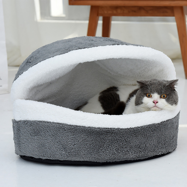 Pluszowe łóżko dla kotów - miękki, okrągły domek z długim pluszem, zapewniający ciepło i wygodę, idealny również dla małych psów - Wianko - 1
